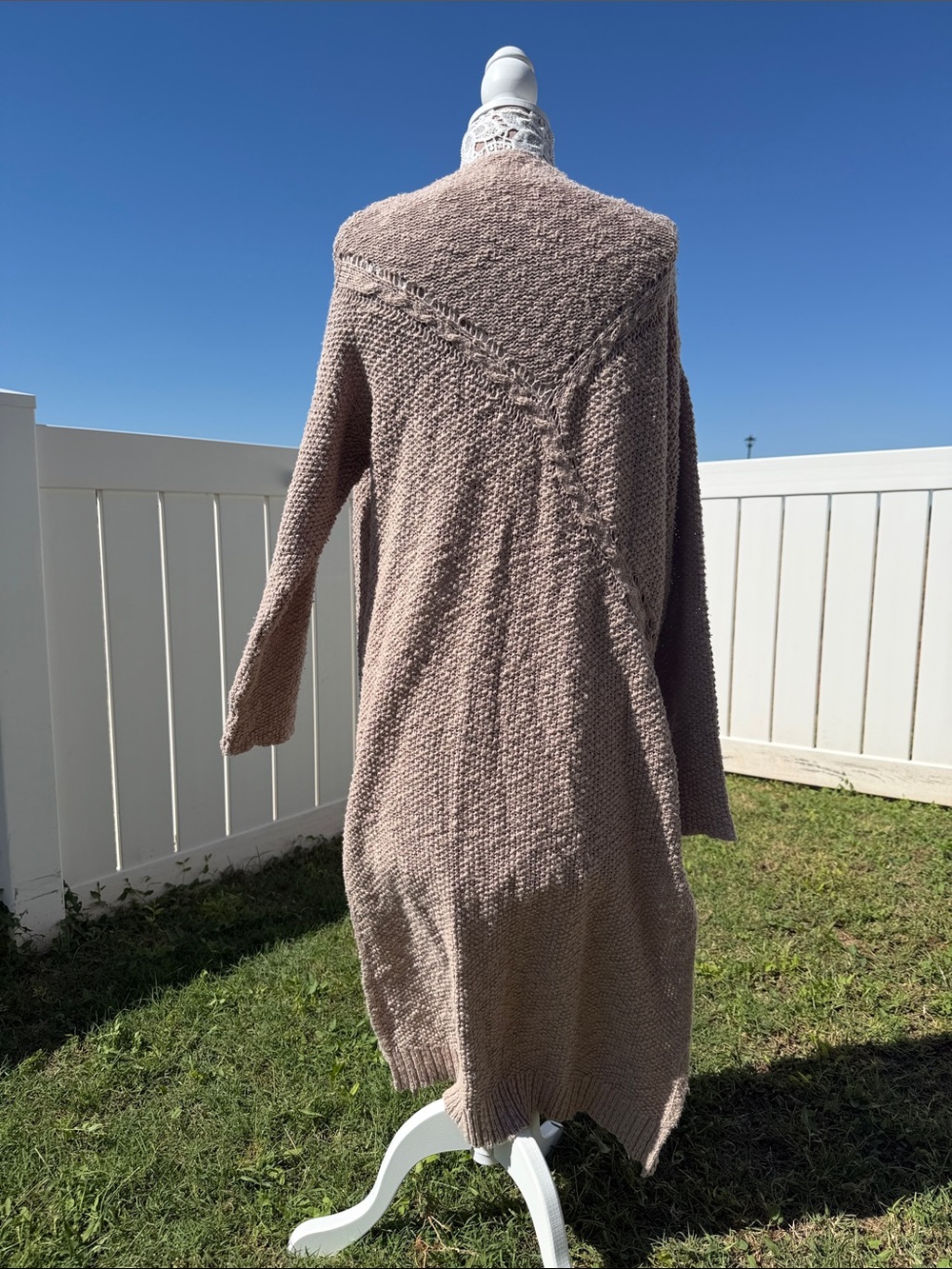 Natural Life Earthy Boho Open Weave Taupe Longline Lagenlook Duster - Size L/XL - Picture 5 of 11